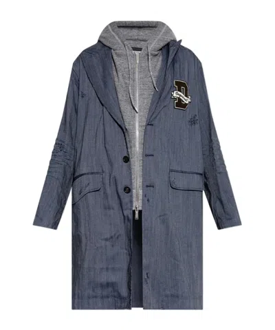 Dsquared2 Hooded Logo-patch Coat In Blue