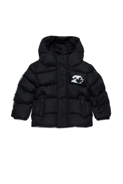 Dsquared2 Hooded Nylon Puffer Jacket In Black