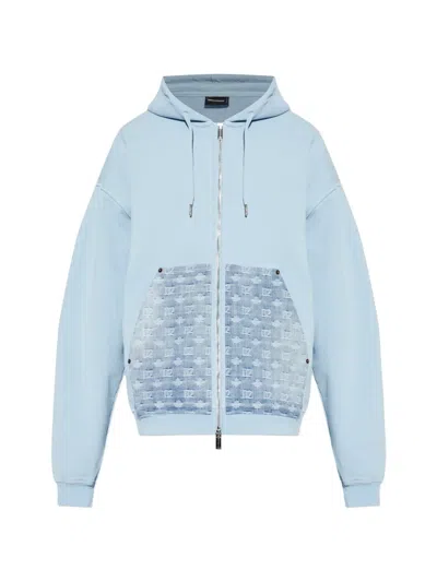 Dsquared2 Hooded Patterned Jacket In Blue