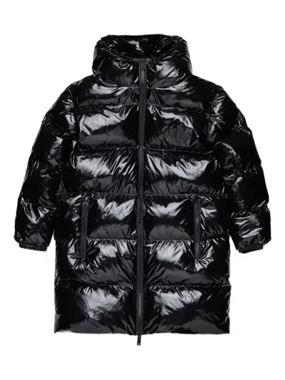 Dsquared2 Kids' Hooded Shiny Puffer Jacket In Black
