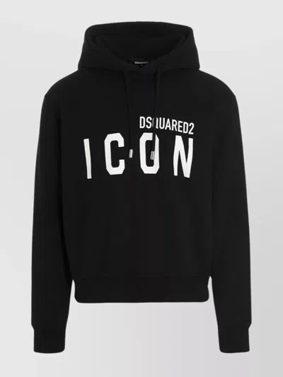 DSQUARED2 HOODED SWEATER WITH RIBBED CUFFS AND HEM