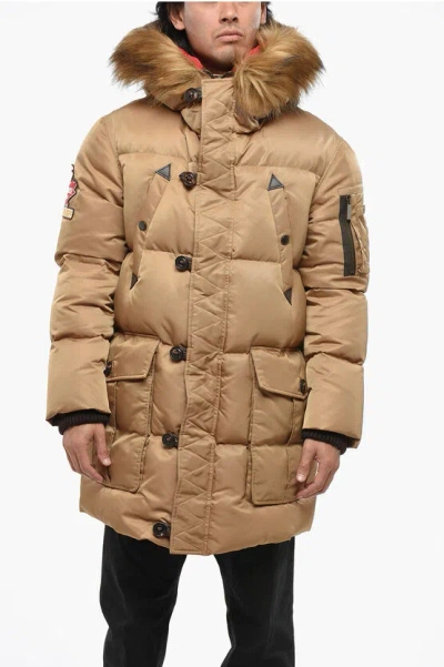 Dsquared2 Hooded Utility Down Jacket In Brown