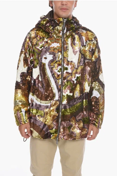Dsquared2 Hooded Windbreaker Covered In Sequins In Multi