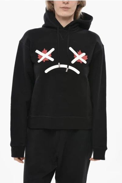 Dsquared2 Hoodie Cool Fit Cotton Fleece With Front Print In Black