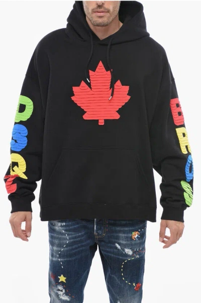 Dsquared2 Hoodie Sweatshirt With Multicolored Textured Artwork In Black