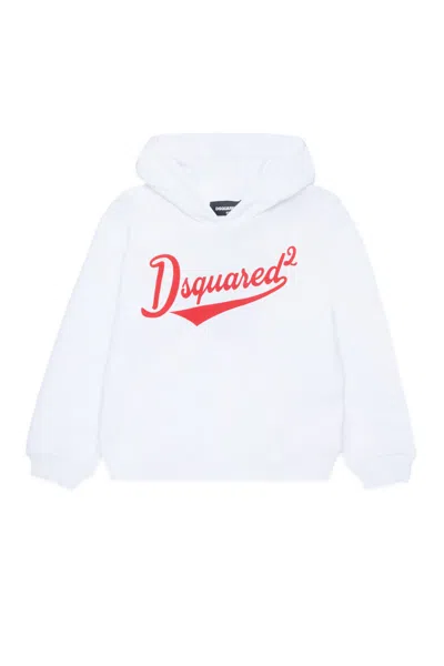 Dsquared2 Kids' Felpa Con Cappuccio E Logo In White