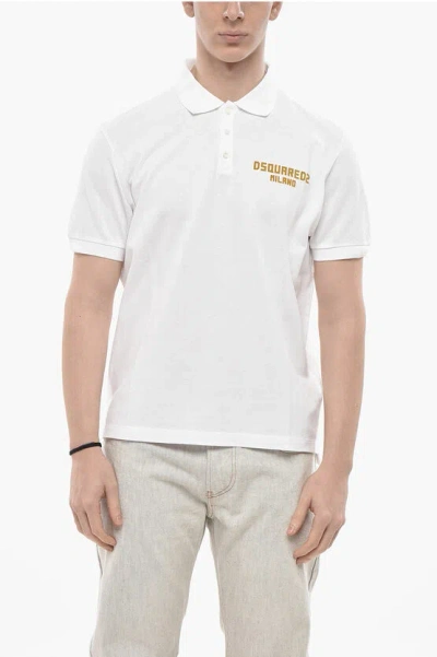 Dsquared2 Hopsack Cotton Tennis-fit Polo With Flocked Logo In Multi