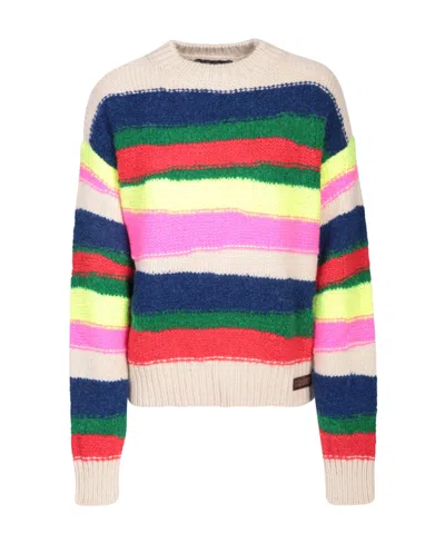 DSQUARED2 DSQUARED2 HORIZONTAL-STRIPE CHUNKY-KNIT CREWNECK JUMPER