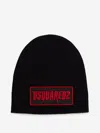 Dsquared2 Gothic Logo Patch Knit Wool Beanie In Black