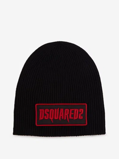 Dsquared2 Horror Logo Knitted Hat In Black