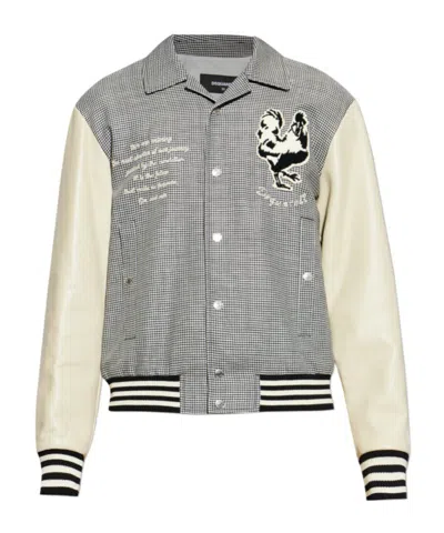 Dsquared2 Houndstooth Patch Varsity Jacket In White