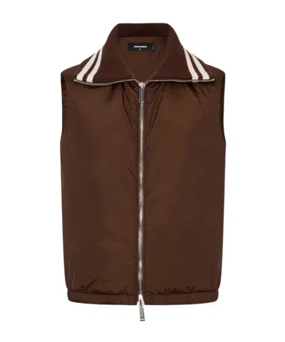 Dsquared2 Hybrid College Style Vest In Brown