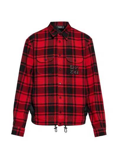 Dsquared2 Hybrid Logo-patch Shirt Jacket In Red