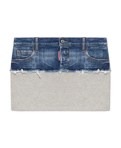 Dsquared2 Hybrid Panelled Mini Skirt In Blue