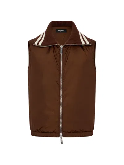 Dsquared2 Hybrid Studded Cropped Vest In Brown
