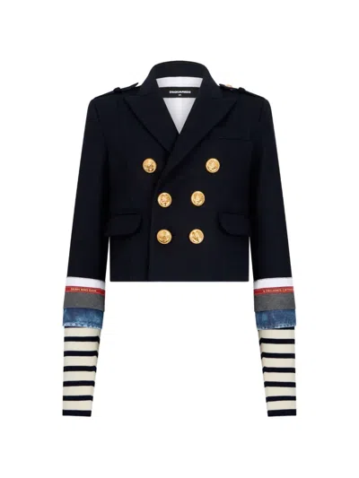 Dsquared2 Hybrid Wool-mix Peacoat Blazer In Blue