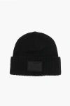 Dsquared2 Ibra Black On Black Solid Color Wool Blend Beanie In Black