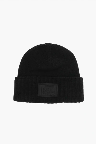 Dsquared2 Ibra Black On Black Solid Color Wool Blend Beanie