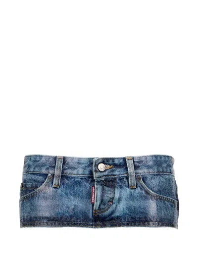 Dsquared2 Iced Wash Hot Denim Mini Skirt In Blue