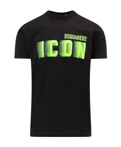 Dsquared2 Icon Blur-print Cotton T-shirt In X Black Green Fluo