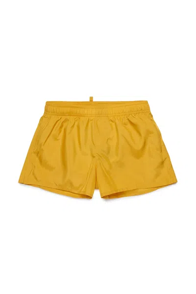 Dsquared2 Kids' Icon Branded Boxer Swimsuit In Yellow
