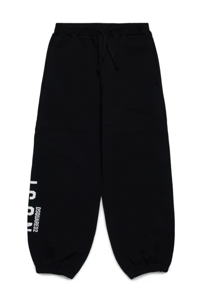 Dsquared2 Kids' Icon Branded Fleece Baggy Pants In Black