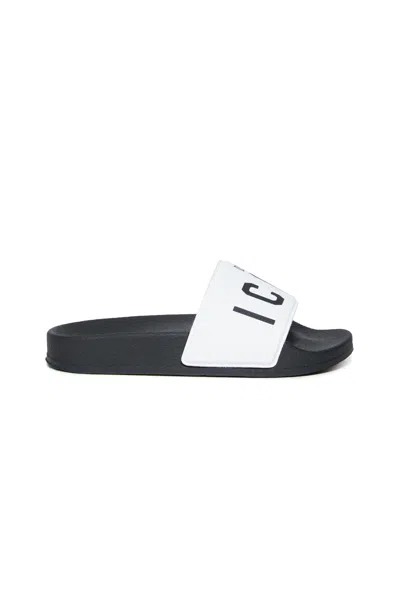 Dsquared2 Logo Print Rubber Slide Sandals In White,black