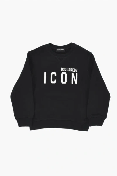 Dsquared2 Icon Brushed Cotton Crewneck Sweatshirt Relax With Printed L In Neutral