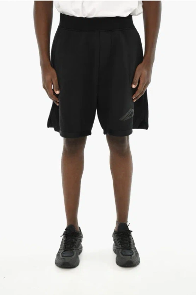 Dsquared2 Icon Cotton Blend Shorts With Embossed Monogram In Black