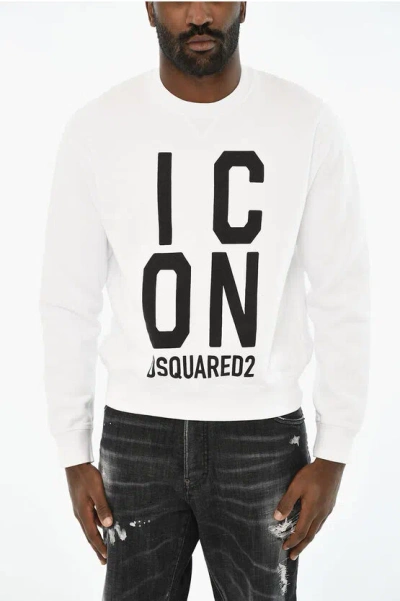 Dsquared2 Icon Cotton Crew-neck Sweatshirt With Contrasting Print In White
