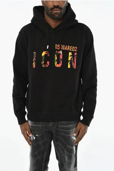 Dsquared2 Icon Cotton Hoodie With Frontal Logo In Black