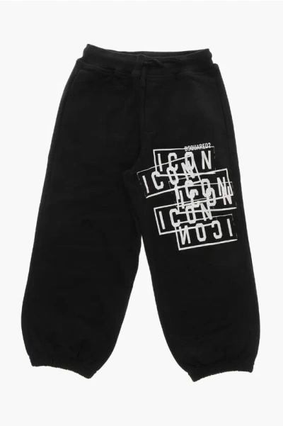 Dsquared2 Kids' Icon Cotton Joggers With Contrasting Print In Black