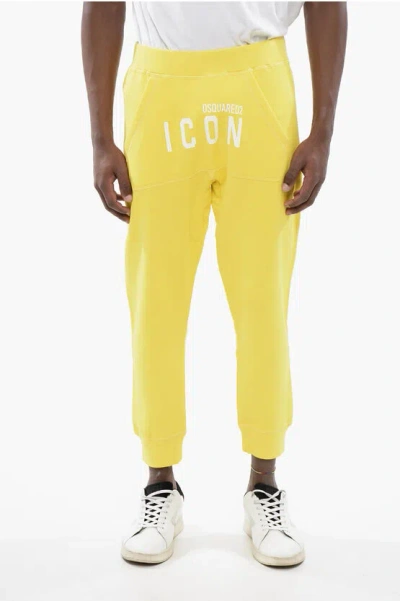Dsquared2 Icon Cotton Printed Joggers In Yellow