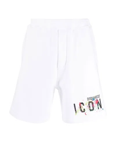 Dsquared2 Icon Cotton Track Shorts In White