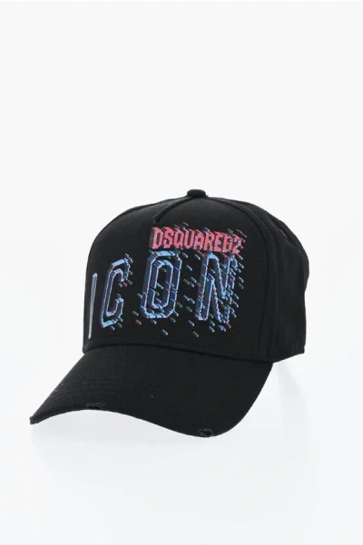 Dsquared2 Icon Cotton Twill Cap With Printed Logo In Black