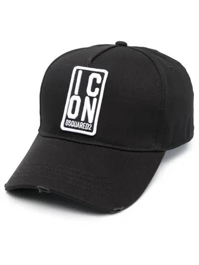 Dsquared2 Icon Cotton Gabardine Cap With Embossed Embroidery In Black