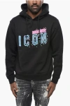 Dsquared2 Icon Fleeced Cotton Cool Fit Hoodie With Printed Logo In Black
