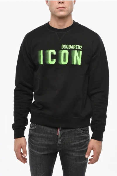 Dsquared2 Icon Fleeced Cotton Crew-neck Sweatshirt In Black