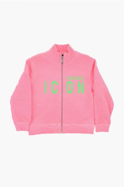 Dsquared2 Kids' Icon Fluorescent Sweatshirt With Contrasting Logo In Pink