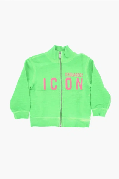 Dsquared2 Kids' Icon Fluorescent Sweatshirt With Contrasting Logo In Green