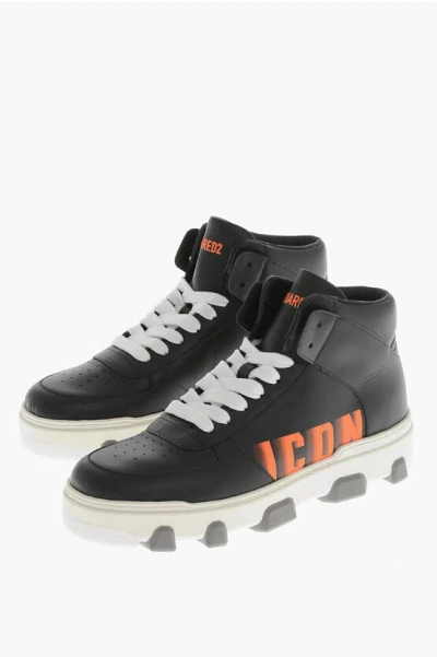 Dsquared2 Icon Leather High Sneakers Basket With Ombre Print In Black