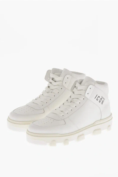 Dsquared2 Icon Hohe Sneaker Basket Aus Leder Einfarbig Grösse 46 In Animal Print