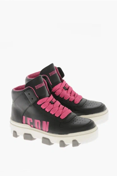 Dsquared2 Icon Hohe Sneaker Basket Aus Leder Mit Verblasstem Monogramm Grösse 40 In Multi