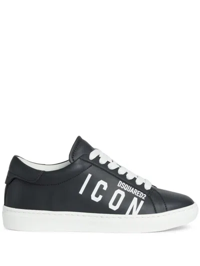 Dsquared2 Icon Leather Sneakers In Black