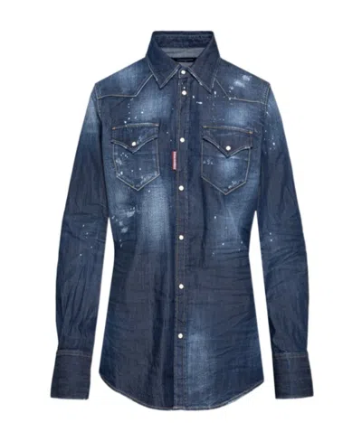 Dsquared2 Icon Logo Denim Shirt In Blue