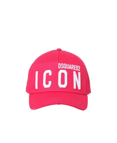 Dsquared2 Icon Logo Embroidered Distressed Baseball Cap In Pink