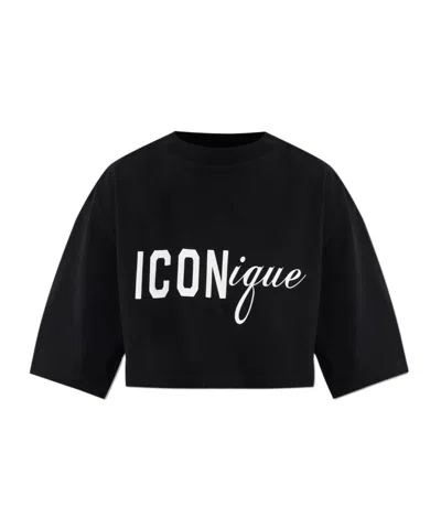 Dsquared2 Icon Logo Printed Cropped T-shirt In Black