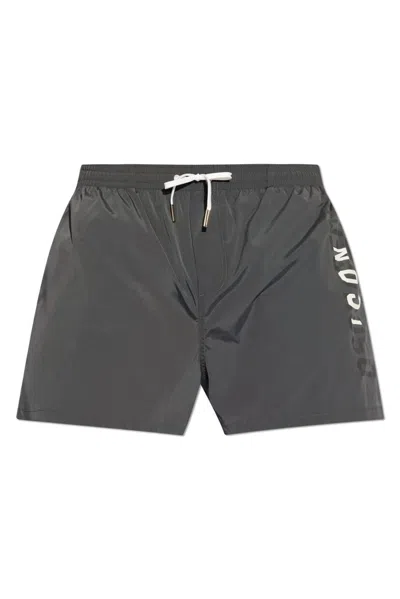 Dsquared2 Icon Logo Printed Drawstring Swim Shorts In Black