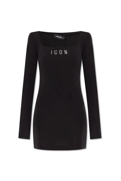 Dsquared2 Icon Logo Square Neck Mini Dress In Black