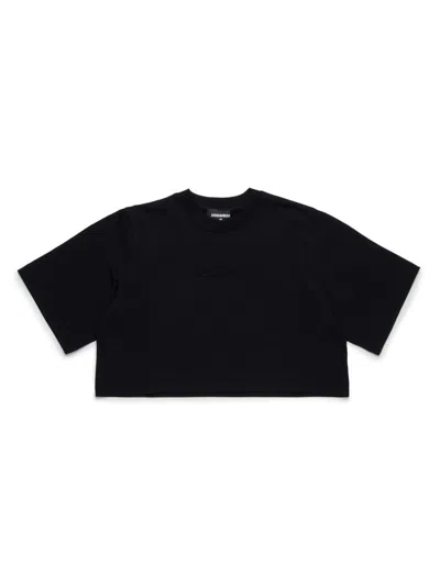 Dsquared2 Kids' Icon Cotton Jersey Crop T-shirt In Black